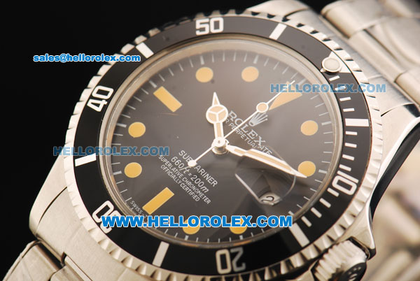 Rolex Submariner Swiss ETA 2836 Automatic Movement Full Steel with Black Dial and Yellow Markers - Click Image to Close